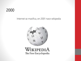 2000
Internet se masifica, en 2001 nace wikipedia
 