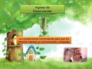 Ingreso de 
Etapa escolar 
va a proporcionar herramientas para que los 
niños/as mejoren su comunicación y lenguaje, 
C 
 
