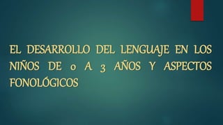 EL DESARROLLO DEL LENGUAJE EN LOS 
NIÑOS DE 0 A 3 AÑOS Y ASPECTOS 
FONOLÓGICOS 
 