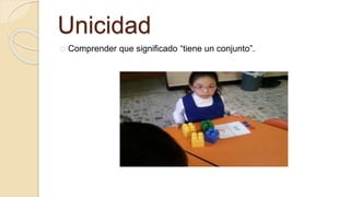 Unicidad
Comprender que significado “tiene un conjunto”.
 