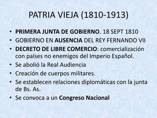PATRIA VIEJA (1810-1913)PRIMERA JUNTA DE GOBIERNO. 18 SEPT 1810