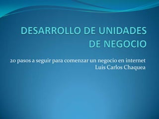 DESARROLLO DE UNIDADES DE NEGOCIO 20 pasos a seguir para comenzar un negocio en internet Luis Carlos Chaquea 