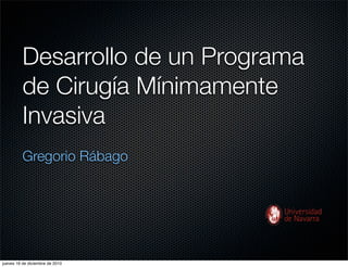 Desarrollo de un Programa
          de Cirugía Mínimamente
          Invasiva
          Gregorio Rábago




jueves 16 de diciembre de 2010
 