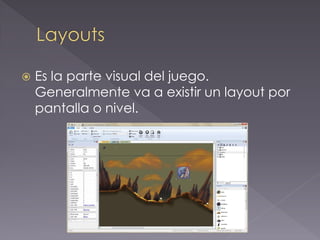 Es la parte visual del juego. Generalmente va a existir un layout por pantalla o nivel.  