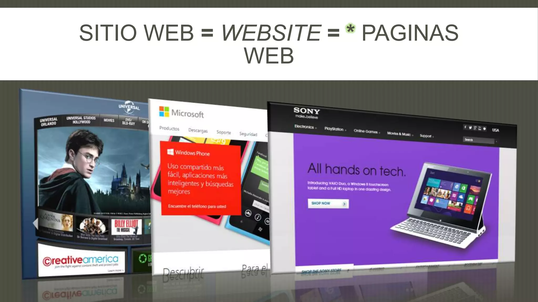 SITIO WEB = WEBSITE = * PAGINAS
             WEB
 