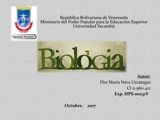 Autor:
Flor María Nava Uzcátegui
CI 11.960.421
Exp. HPS-00231V
Octubre, 2017
República Bolivariana de Venezuela
Ministerio del Poder Popular para la Educación Superior
Universidad Yacambú
 