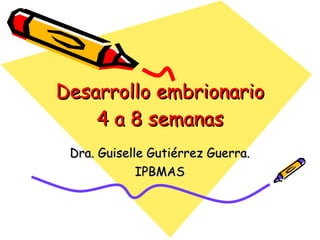 Desarrollo embrionario 4 a 8 semanas Dra. Guiselle Gutiérrez Guerra. IPBMAS 