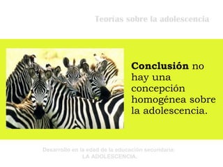 Teorías sobre la adolescencia Conclusión  no hay una concepción homogénea sobre la adolescencia . 