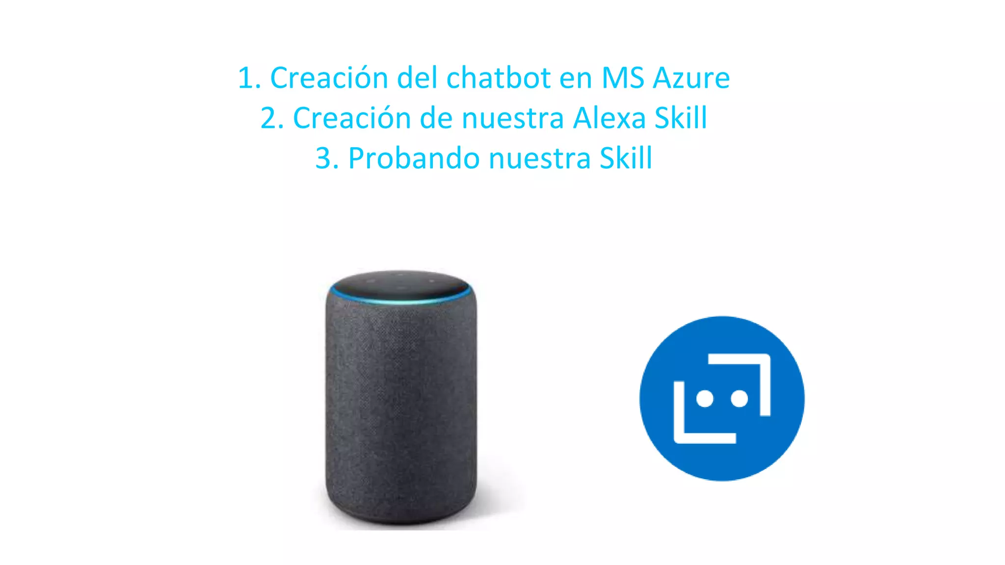 13
1. Creación del chatbot en MS Azure
2. Creación de nuestra Alexa Skill
3. Probando nuestra Skill
 