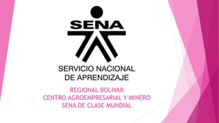 REGIONAL BOLIVAR
CENTRO AGROEMPRESARIAL Y MINERO
SENA DE CLASE MUNDIAL
 
