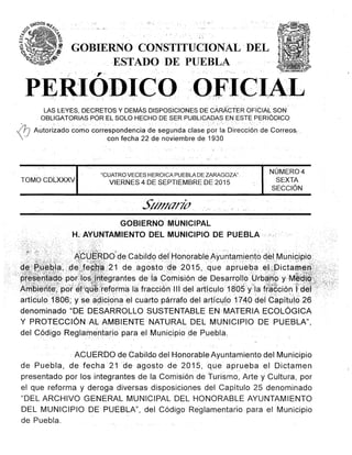 DESARROLLO SUSTENTABLE EN MATERIA ECOLOGICA Y PROTECCIÓN AL MEDIO AMBIENTE NATURAL DEL MUNICIPIO DE PUEBLA