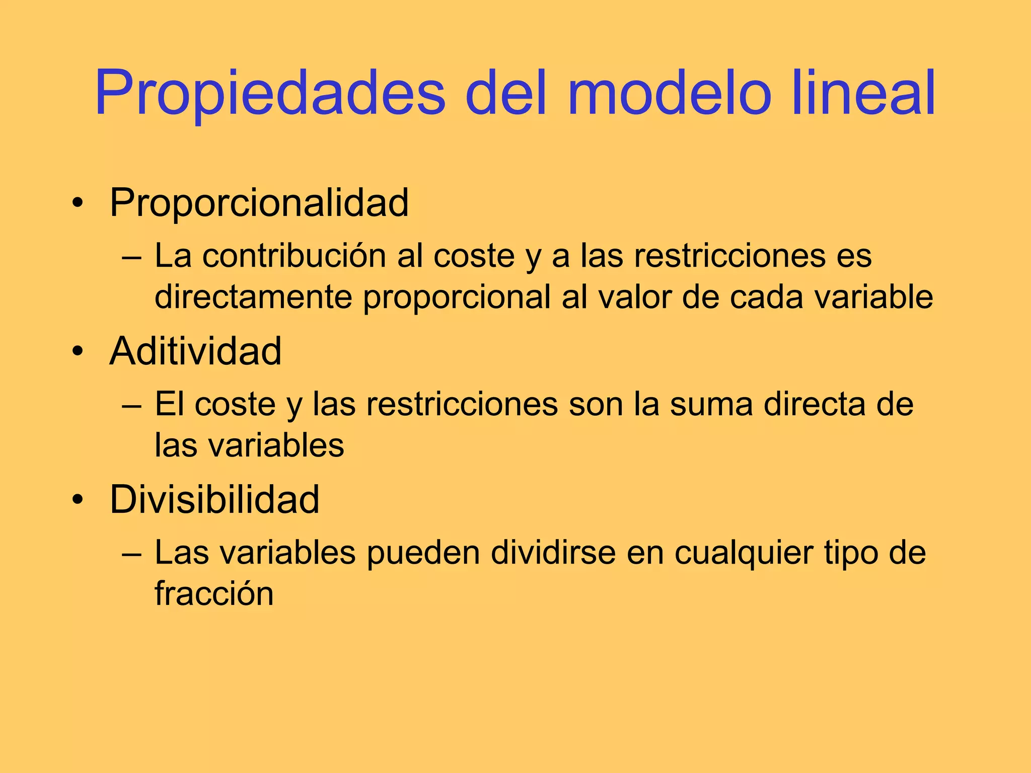 Ejemplo nº1En una fábrica de cerveza se producen dos tipos: rubia y negra. Su precio de venta es de 50 ptas/l y 30 ptas/l, respectivamente. Sus necesidades de mano de obra son de 3 y 5 empleados, y de 5.000 y 2.000 ptas de materias primaspor cada 1000 l.La empresa dispone semanalmente de 15 empleados y10.000 ptas para materias primas, y desea maximizar subeneficio. ¿Cuántos litros debe producir?