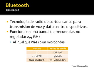 Bluetoothen .NET Compact FrameworkNo se proporciona un soporte directoNo se soporta el descubrimiento de dispositivos y servicios BTComunicación a través de puertos COMPrevio emparejado de los dispositivosPuertos COM virtuales para entrada y salida de datosDos opciones de uso:Usar la API no manejadaRecurrir a bibliotecas de terceros