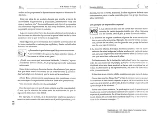 37A. M. Porslein· EOriglio {~
orden el las propuestas lo dsnominamos trayecto o itinerario di­
dáctico.
Esto 1'"OS aleja de un modelo docente que enseña a través de
actividaies fré;1gmenladas y disociadas, presentando "hoy una
cosa y l11añana otra". Lamentablemente, este tipo de propuestas
de enseñanza fragmentarias ha sido muy frecuente, tanto en la
expresién corporal como en música.
AsL era comÍln observar a los docentes ofertando actividades a
los aluninos sin relación alguna con lo que se había hecho la clase
anterioro con lo que se hat'Ía en la siguiente.
Hoy bEgamos por la necesidad de la relación y continuidad de
la tarea, sostenida en estrategias explícitas y hasta verbalizaclas
frente a bs alumnos:
• ¿Recuerdan lo que hicimos ayer? Hoy vamos acontinuar...
• ¿Se acuerdan de que en la clase anterior vimos ...?
Lo vamos a volver a vel~ pero...
• ¿QuiéJ me cuenta qué estuvimos hablando / viendo / apren­
dicndolas últimas clases...? Les propongo aprender más cosas
sobre esto.
Estas ilitervenciones docentes frente a los alumnos (por peque­
ños que ~stos sean) dan cuenta de un ordenamiento y continui­
dad estratégica en la tarea y por lo tanto en la enseñanza.
Ahora Ilien, anteriormente mencionamos tres cLlestiones a tener
en cuentapara la organización didáctica: Entre ellas postulamos:
crilel'Ío de rclacióll el/tre las actividades"
Comúnrnente se cree que el único criterio es el de complejidad.
O sea, qLe la relación de orden entre las actividades es que la
siguiente deberá ser más difícil.
o
-.1
¡-.O
Por ejenplo, en música, sí el docente hizo explorar, ejecutar y
nombrar 1I1slrumenlos de uso común en el jardín (panderos,
Hincrarios didáclicos (
deretas, toc toe o claves, maracas), la clase siguiente deberá traer
instrumentos poco o nada conocidos para ~se grupo (ocarinas,
siku: calimbas).
Un ejemplo de expresi6n corporal
1. Los chicos de una sala de 5 años han imitado movi­
mientos de varios juguetes traídos por ellos. Algunos
~~~~ son de cuerda, otros a pila, y otros a control remoto.
2. La docente les sugiere combinar algunos de estos m0vimicn­
tos en una sola' secuencia. Ejemplo: los moviD'ientos mecáni­
cos y duros de un robot, con los giros de una pilreja debailari­
nes de una caja de música.
3. La docente alte;rna dos tipos de música acordes con los movi­
mientos de esta,s imágenes (robots, muñecos de cajita de músi­
ca), para que improvisen individualmente sobre la calidad cada
vez que escuchen cada una de ellas.
Evidentemente, de la imitación individual hasta la organiza­
ción de una secuencia en parejas, y de allí él la improvisación in­
dividual sobre una base musicat se hacen más complejos los ni­
veles de abstracción y de representación, así como de comunica­
ción y concentración.
Si bien éste es un criterio válido, consideramos que 110 es el único.
Como bien explica Cesar Col,' "el tipo de cOlllelliao para orgallizar
la e/!seJlallza de una materia depellde, en parle, de lallnlllralcza de la
lila tería, pero tambiél1, y sobre todo, de los I'csllltadr s esperados del
apre/ldizaje de los a!1l11l1IOs... /I
Sobre una misma materia, "se puede aspirar a qué el aprelldízaje de .
los alulIIllos cO/lcienta [undamelltalmeJIte a los aspeCLJs teóricos oa los
aspectos de procedillliellto. En líl!imo térlllillo, elegimos 1/1111 11 otra oriell­
taciól, básicl1 del COII tetlido de la ellSellallZa seglÍl1lo q,t!! las camc/erts­
tic.'/s de los alu/Il1los I1co/lsejell ...".
Digitalizado por: I.S.C. Hèctor Alberto Turrubiartes Cerino
hturrubiartes@beceneslp.edu.mx
 