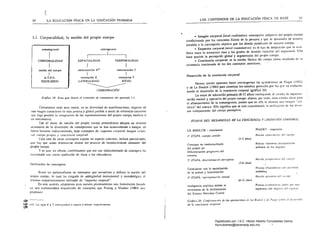 60
61
( 

LA EDUCACIÓN ríSICA EN LA EDUCACiÓN PRIMARIA
1.1. Corporalidnu, la noción del propio cuerpo
samaJognosia
I 
CORPORALIDAD
noción del euerpo
I
A.T.P.O. 

EQUILIBRIO 

ESPACIALIDAD
eSlructur3ción E'2
orientllción E
LATERALlDAD
e:tteroguosil1
TEMPORALIDAD
eSlcuctur3ciÓIl T
oriem3chín T
RITiIO
COORDINACIÓN
Gráfico 19: Ár~a qlle iltwra el contenido ,le tra/amiellto del a"artUllo 1.1.
Cienamente [Odo acto motor, en su diver~idad de manifeslaciones, requiere de
una imagen conscienle lo más precisa y global posible a modo de referencia constante
que haga posible la integración de las represenl;tciones de! propio cuerpo. estático o
en movimiemo.
Con el título de noción del propio cuerpo pretendemos adoptar ulllérrnino
aclaratorio de la di versidad de concepciones que se han acostumbrado a barajar, de
forma lmstante indiscriminada, bajo conceptos de: esq/lell/tI corporal. imagen corpo­
rul. cllerpo propio y conciellcia corporal.
Cada uno de estos conceptos supone un aspecto concreto. incluso parcializado.
'lUe hay que saber diferenciar dentro del'proceso de reconocimiento constante' del
propio cuerpo.
y es que, en efecto, conlirmamos que ese uso indiscriminado de conceptos hu
ocasionado una cierta confusión de idcas a los edllc'ldores.
Derivación de concept()s
Existe un polimorfismo dI! conceptos qUI! envuelven y definen la noción del
propio cuerpo, lo cual ha cargado de ambigüedad instrumental y metodológica al
r¿mlíno mayoriwriamcnll! utilizado de "esquema corporal".
En este ~entido ¡¡Japramos para nuestro plantellmiemo una formulación b:mu.Ja
cn una esclarecedora tripartición de concl!ptos llue Frostig y M¡tslow (1984) nos
proponen:
o
u;:,
l',¡1't
(.+2) Las :úglas E y T corrc:-..pomkn a espado y .iempo; rcs~ctiv:Jmcnlc.
LOS CONTENIDOS DE LA EDUCACIÓN FíSICA DE BASE
.. Illlagbn corporal (niw!l cllalitatimJ: concepción subjetiva del propio cuerpo
condicionada por los caracteres físicos de la persona y que se desarrolla de mancra
paralela a la concepción objetiva que los demás~estab!t:cen de nuestro cuerpo.
• Esquema corporal (nh'd cuol/liruri'(}): es el tilJO de adaptación que se esta­
blece entre la estructura ósea y los grados de tensión r'1uscular del organismo. Ello
hace posible la percepción global y segmentarío del propio cuerpo.
o Conciencia corporal: es la noción fáctica del cuerpo como resultado de la
existencia continuada de los dos conceptos anteríores.
Desarrollo de la conciencia corporal
HemoS creído oportuno hacer convergentes las a~ortaciones de Piaget (191):!)
Y de Le Doulch (1984) pasa sintetizar los estadios generdes por los que va evolucio­
nando el desarrollo de la conciencia corporal (gráfico 20).
Ln etapa .de educaci6n primasin (6-12 años) corres~onde al ~sr(ldio de repre~cn­
¡ación mental y operativu'del propio cuerpo: abarca. por tanlO. unas edades clave para
el afianzamiento de la somatognosis. puesto que en .:Ila ~e alcanza una imagen "si 11­
¡ética" del cuerpo- Ello significa que se está consolidandc la unificación dc los diver­
sos componentes del campo perceptivo.
ETAP.IS DEI. DES,IRROLLO DE LA COSC/ENC/A y COGNICU),v CORI'OR..H.
PIAGET - cognici.ínLE BOULCH - conciencia
NociúlI ,'I('U.'i()-nudri::. dt!l ('II(:I'{'O
1" ETAPA. merpo sentido
(1-3 años)
Praxias id~at()rias (manipulaciónConcepto no intelectualizado
utili13rí3 ..le los obJetos),del propio yo. 

Difcrenciacin progresiva del 

entonlQ.
Noción prcor{'rt,llinJ de} ('Ut'r¡iO?" ETAPA. ,¡¡..criminación perceplíl'O
(3-6 años)
Praxlas i('comOlriccs t:on actividadCoincidente con la oplimización 

de la actitud y lateralización 
 simbólic~
NociiÍn optOra!i"a del cuerpoJ" E7AP.4. rcpreuflwl'i¡;n mental
(6-12 años)
Pra.,ias n,nslnlctív"" dad,,, por u"aIllIeligencia analítica debido 31
rcpresen[;¡~;ón ()hj~líva ,kl I.'SP"CH)
incremento de la nliclinizJción 

del Sistema Nervioso C~ntr.ll 

Grtifko l(); Cvn/rvlluu'iún di: IOJ tlporlllt'inn('s Ji' Lt! 80tlldl Y Je Pil1gel Johr{! d dt'sorrollo
de lo cnllcil.'udn ..orporal.
Digitalizado por: I.S.C. Hèctor Alberto Turrubiartes Cerino
hturrubiartes@beceneslp.edu.mx
 