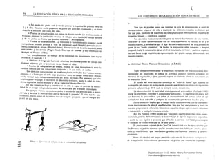 64
65
r
LA EDUCACiÓN FíSICA EN LA EDUCACiÓN PRIMARIA
• Por medio del gesto, con el /in de upreciar la organiz~ción práxica emr..: los
J y 6 años. COllsi~te en la propue~la dc gcslos por pUrle del examinador y su repro­
ducción e imitación pór partt: dt:1 niño.
o Pruebas de construcción con piezas de div!!rso wmaño (de m;.u/cnl. can6n...).
Podt:mos propont:r la confección en clase de dibujos sobre cartón del cuerpo humano
y de sus parles. de tonna que puedan reconarse y recomponerse.
o Pruebas de lateralización. La lalerulidad o hemidominanciu Corporal puede
comprobarse pasando pruebas o "tt:~I" de Imeralidad usual (Berges). pUnlé!ado ¡Slam­
back), imilaciót1 de geSlos (Bergcs.Lézine), diferenciación de derecha.izquierda, entre
uno mi~mo y los demás (Piaget·Head), ESle lipo de pruebas y sus referencias se
recogen en Ma5son (1985).
Los procedimienlos de trablljo de la laleralidad los presemamos con mayor
<lelalle efl el apartado 2.1. .
• Medianle el lenguaje, hacit:ndo relacionar las distinlas panes del cuerpo con
diversos adjetivos que:: st: 'preselllan en un liswdo al niño.
o Pruebas de adaptación al medio, basadas en crear incongruencia emre la
venícal indicada por las sensaciones corporales y la que indica el medio.
Son ejercicios qUt! consisten en establccer planos inclinados (con b¡IIlcOS suecos,
plintons...l y h¡¡cer qut: el niño sepa posicionar tanlo su cuerpo como Otros objetos
<:11 la venical real, indep.:ndientemcllIe:: del plano inclinado. Por supuesto que:: dio
ill1plica pon.:r en juego el momento de desarrollo evolUlivo, según la edad del niño,
de su regulación tónico·postural y de su capacidad de equifibración.
De ~Sla manera se llega a conslalar si un /liño es capaz dé: percibir la venica­
lidad dt: su cuerpo independié:llIem.:nle de la marcada por el medio circundallle.
Por ~jemplo: Varios compañeros sitúan a un niño en una posición m.ls o mcnos
L'I.:vada y fuera de la verlieal dada por la fuerza de 1;1 graved'ld. El niño, con los ojos
vendados. intt:nfl¡ situar cn la vertical real un bolígafo que porta ( qut: no cuelgue por
p<:.'iO) .:n unu mano.
~ 

o DihuJo J,' Ejl'J"«¡Cjo.' de oda/l/ación n la '('rticalidad del ~111(}rJJo.
"" .IX)
( 

LOS CONTENIDOS DE LA EDUCACiÓN FíSICA DE BASE
~
Este tipo de pruebas apona una variedad de vías de aproximación al nivel de
reconocimiento corporal del niño a través de los diferellles estadios evolutivos por
los que pasa, poniendo de manifiesto la conceptualización .1I1!erionncnle expuesta de
esquema. imagen y conciencia corpoml.
Son ejercicios cuya comprobación pone en relié!ve la existencia de una correla­
ción entre el modo característico en que un niño experimenta su cuerpo, su yo y el
mundo exterior, y evidencian que el tipo de conciencia corporal de una pt:rsona es
pane de su "estilo "ognitil'o", De hecho, la conjunción erilre esquema e imag.:n
corporJl, hacia la consecución de un nivel de conciencia credente y posiliva, requiere
de! una fuene .,carga cognitiva de representación del propio cuerpo. diferenciada óel
mundo exterio'r.
a. AClh'idad Tónico·Poslural-Ortoestática (A.T.P.O.)
Todo componamiemo mOlar se manitlesla en función del funcionamicnto ncu­
romuscular del organismo. El lrabajo de actil'idud poslUral. tarTlbi~n cl1lcndida <:11
h~nllinos de regulación:y ajuste postural. supone un dt:l1lcllIC clav.: dc 1f¡I;Hllicnto (;11.
la educación física.
El estado del tono muscular constituye el "¡elón de fondo" qUé sustcnt:l la
coreografía del cuerpo en su regulación postural, que d~ hecho es el tipo de regulación
primaria subyacente, y de la cual no siempre somos conscientes.
La denomin~ción de actividad tónicO-poslllral ortop.stática (Paillard 1982)
reúne los elementos tonicidad y posfIlralidad adecuados a la equi/ibración propia de!
ser humano; la orw('stúlicu, que define el mantenimiento del cuerpo sobre el eje
vertical con base reducida al polígono de sustenta(;ión que marcan los dos pic:s.
Dicha condición implica que el cuerpo oscile constantemente, con lo eua! rever·
timos directamente a la idea de equilibradón, idea que hay que entendc:r y tratar en
nuestros programas dt: educación física como capacitación per:eptivo-mOlriz inherente
e indisociabk: a cualquier conducta motriz.
Así, Da Fons'eca (1985) recalca que "una mala t:qum~ración trae como conse­
Ctlencia la pérdida de la conciencia de la movilióad de alguno, s.:gmcnlos corporales.
, través de una rigidez o paratonía que diticuha la correet:l movilidad para
el esfuerzo de varios músculos en 'un solo punto".
Es precisamente a través de 105'''te5t'' de inmovi:';dad con los ojos cerr¡¡dos yue
Da Fonseca ha podido constatar que las p.:rturbllciones m:ís habituaks son las postu­
ral<!s y veslibulan;s, que manifiestan grandes oscilacion.:s laterales y antero­
posteriores.
Antes dt: abordar con mayor precisión cad:¡ uno de lo, aspcclOS componentes
dI! la regulación tónico-postural presemamos un gr:ífico qu.: f111CSI(¡j su engranaje:
Digitalizado por: I.S.C. Hèctor Alberto Turrubiartes Cerino
hturrubiartes@beceneslp.edu.mx
 