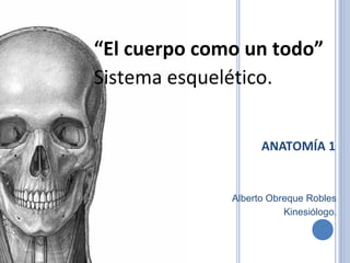 ANATOMÍA 1
“El cuerpo como un todo”
Sistema esquelético.
Alberto Obreque Robles
Kinesiólogo.
 