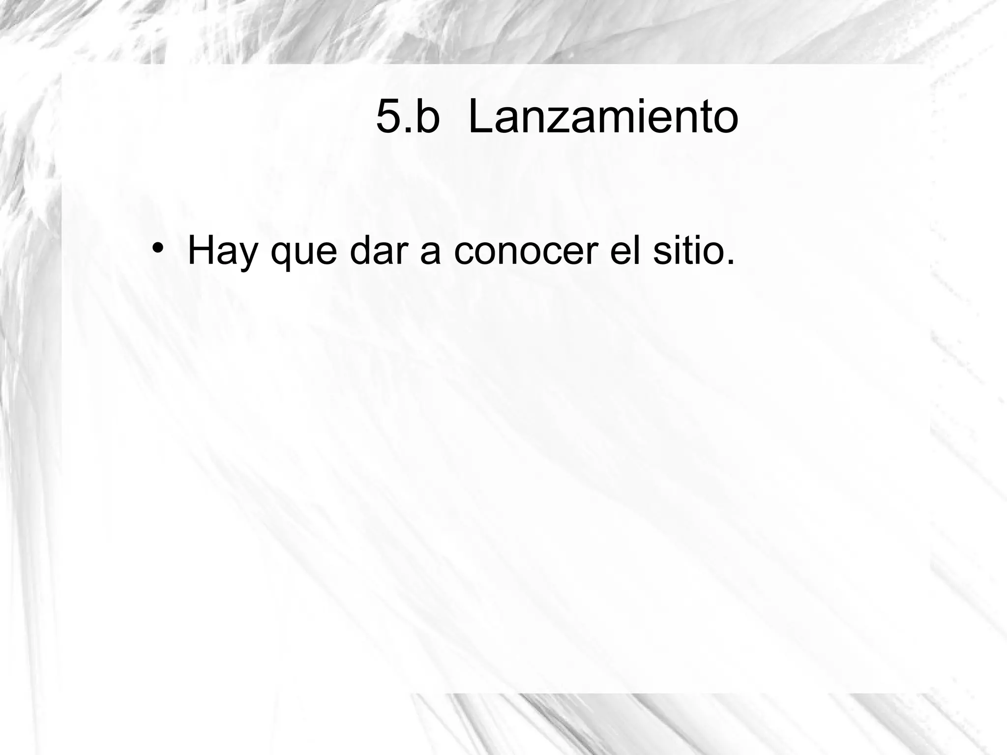 5.b Lanzamiento


    Hay que dar a conocer el sitio.
 
