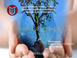UNIVERSIDAD FERMIN TORO
VICE-RECTORADO ACADÉMICO
ESCUELA DE DERECHO
FEBRERO, 2020
Participante:
NANCY LOPEZ CANELÓN
C.I.:14.938.521
 
