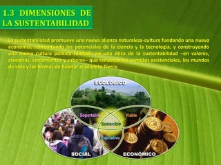 La sustentabilidad promueve una nueva alianza naturaleza-cultura fundando una nueva
economía, reorientando los potenciales de la ciencia y la tecnología, y construyendo
una nueva cultura política fundada en una ética de la sustentabilidad –en valores,
creencias, sentimientos y saberes– que renuevan los sentidos existenciales, los mundos
de vida y las formas de habitar el planeta Tierra.
 