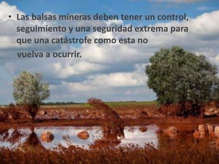 • Las balsas mineras deben tener un control,
seguimiento y una seguridad extrema para
que una catástrofe como esta no
vuelva a ocurrir.
 