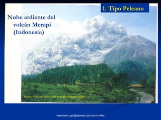 Tipo Peleano Nube ardiente del volcán Merapi (Indonesia) Fuente: Volcanes activos del Perú por Francois Legros 