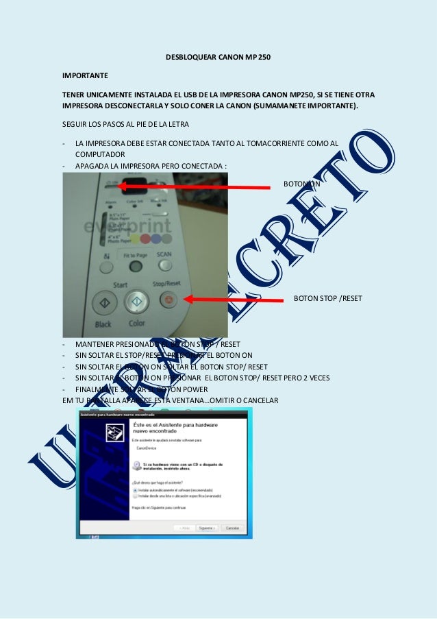 Desbloquear canon mp250