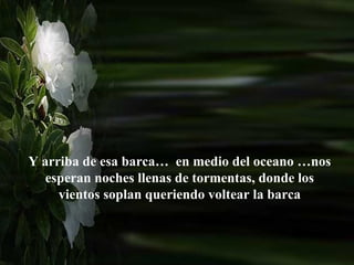 Y arriba de esa barca…  en medio del oceano …nos esperan noches llenas de tormentas, donde los vientos soplan queriendo voltear la barca 