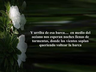 Y arriba de esa barca…  en medio del océano nos esperan noches llenas de tormentas, donde los vientos soplan queriendo voltear la barca 