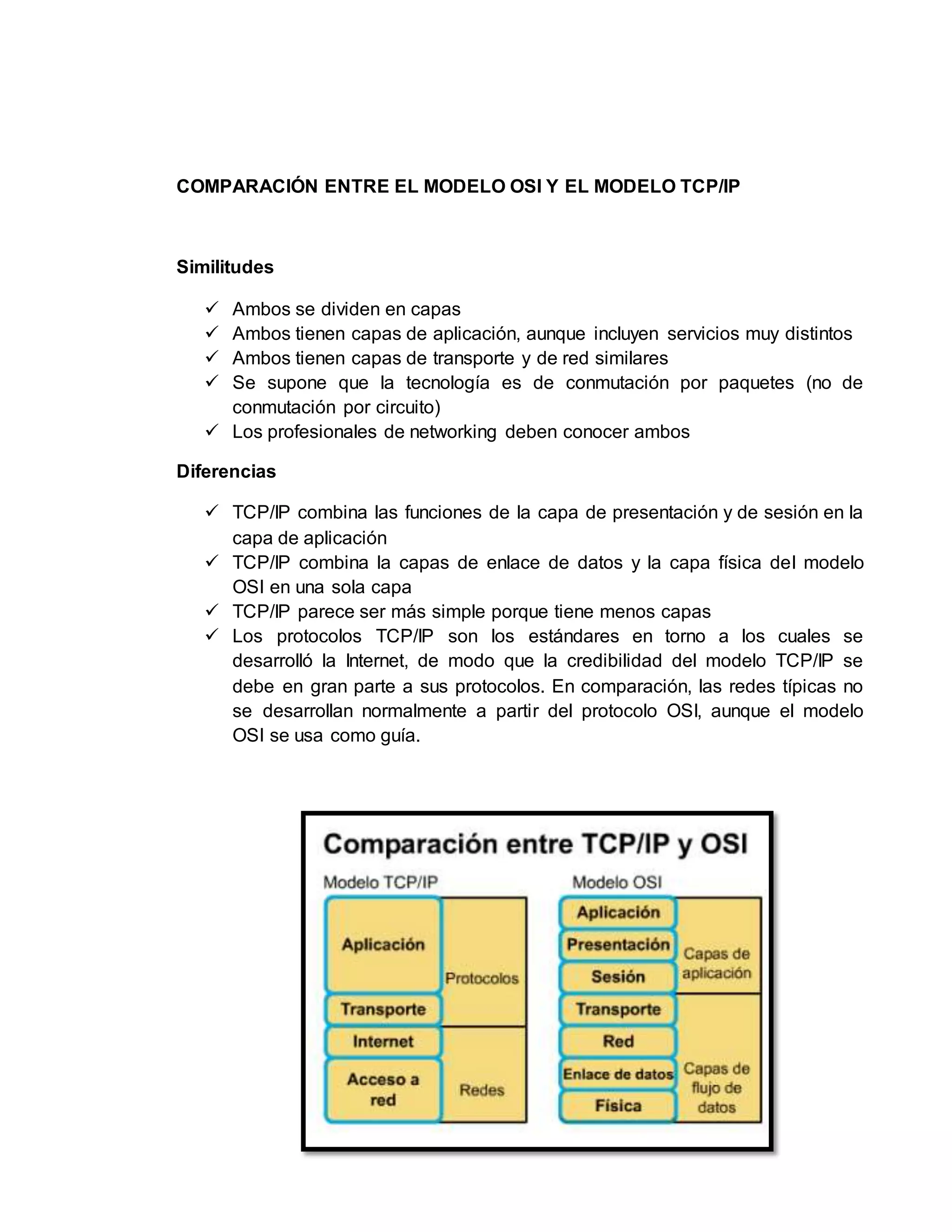 COMPARACIÓN MODELO OSI Y TCP/IP | PDF