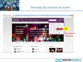 Descarga de archivos de audio
3
Clic sobre la
Categoría