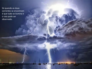 Só quando as duas 
correntes se encontram 
é que tudo se ilumina e 
o raio pode ser 
observado. 
 
