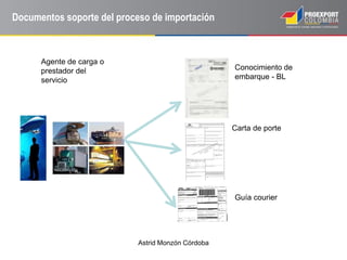 Astrid Monzón Córdoba
Conocimiento de
embarque - BL
Agente de carga o
prestador del
servicio
Carta de porte
Guía courier
Documentos soporte del proceso de importación
 