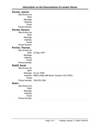 Descendants Of London Glover | PDF