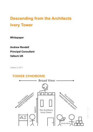 Descending from the Architects
Ivory Tower

Whitepaper


Andrew Rendell
Principal Consultant
Valtech UK



Valtech © 2011
 