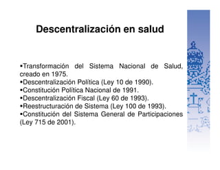 Descentralizacion en Salud COlombia | PDF
