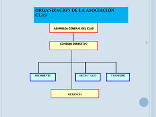 ASAMBLEA GENERAL DEL CLAS CONSEJO DIRECTIVO GERENCIA PRESIDENTE SECRETARIO TESORERO ORGANIZACIÓN DE LA ASOCIACIÓN CLAS 
