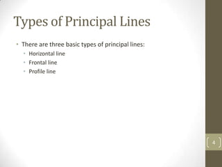 Types of Principal Lines
• There are three basic types of principal lines:
  • Horizontal line
  • Frontal line
  • Profile line




                                                    4
 