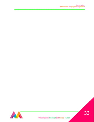 Curso-taller:
“Elaboración del proyecto de gestión”
___________________________________________________________________________________
Presentación General del Curso -Taller
33
 