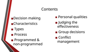 Role of Decision Making Skills in Healthcare Management | PPTX