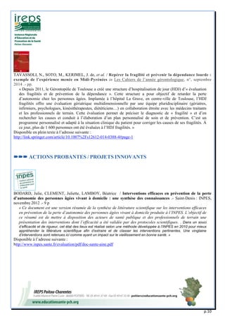 p.10 
TAVASSOLI, N., SOTO, M., KERIMEL, J. de, et al. / Repérer la fragilité et prévenir la dépendance lourde : exemple de...
