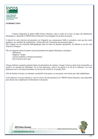 p.2 
INTRODUCTION 
L'Agence Régionale de Santé (ARS) Poitou Charentes, dans le cadre de la mise en place des plateformes t...