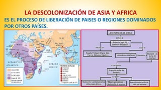LA DESCOLONIZACIÓN DE ASIA Y AFRICA 
ES EL PROCESO DE LIBERACIÓN DE PAISES O REGIONES DOMINADOS 
POR OTROS PAÍSES. 
 