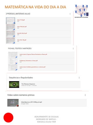 AGRUPAMENTO DE ESCOLAS
MORGADO DE MATEUS -
biblioteca escolar MJA
MATEMÁTICA NA VIDA DO DIA A DIA
 