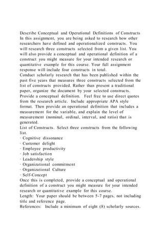 Describe Conceptual and Operational Definitions of ConstructsIn | PDF