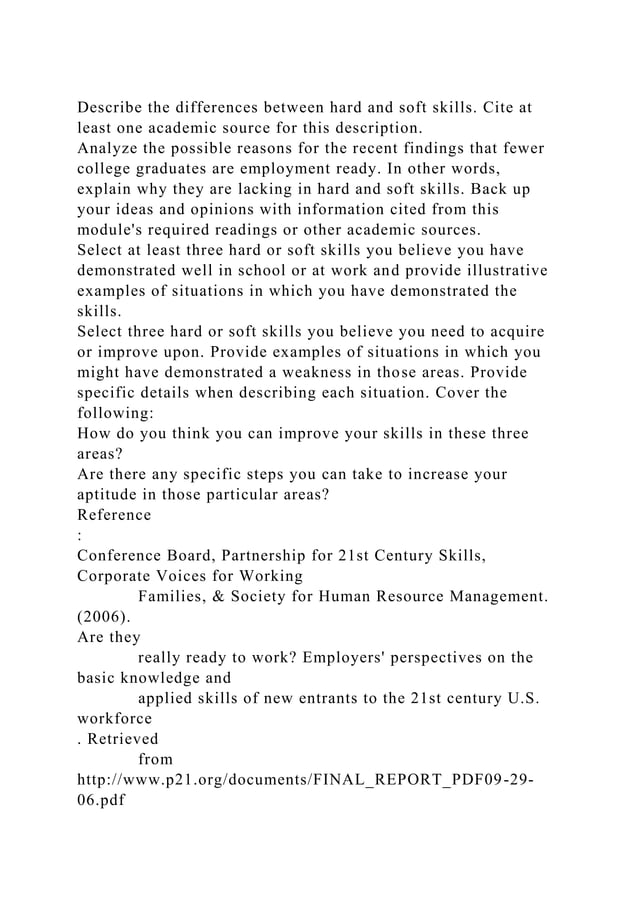 Describe The Differences Between Hard And Soft Skills Cite At Least 