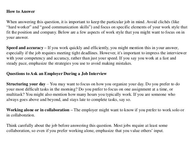 Describe your work style interview question answer