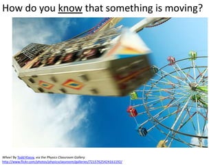 How do you know that something is moving?
Whee! By Todd Klassy, via the Physics Classroom Gallery
http://www.flickr.com/photos/physicsclassroom/galleries/72157625424161192/
 