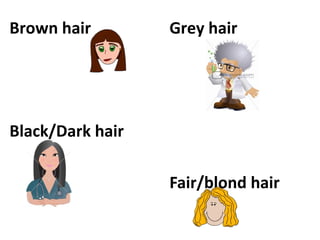 Brown hair        Grey hair




Black/Dark hair

                  Fair/blond hair
 