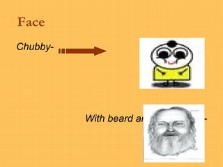 Face
-Chubby
-With beard and moustache
 